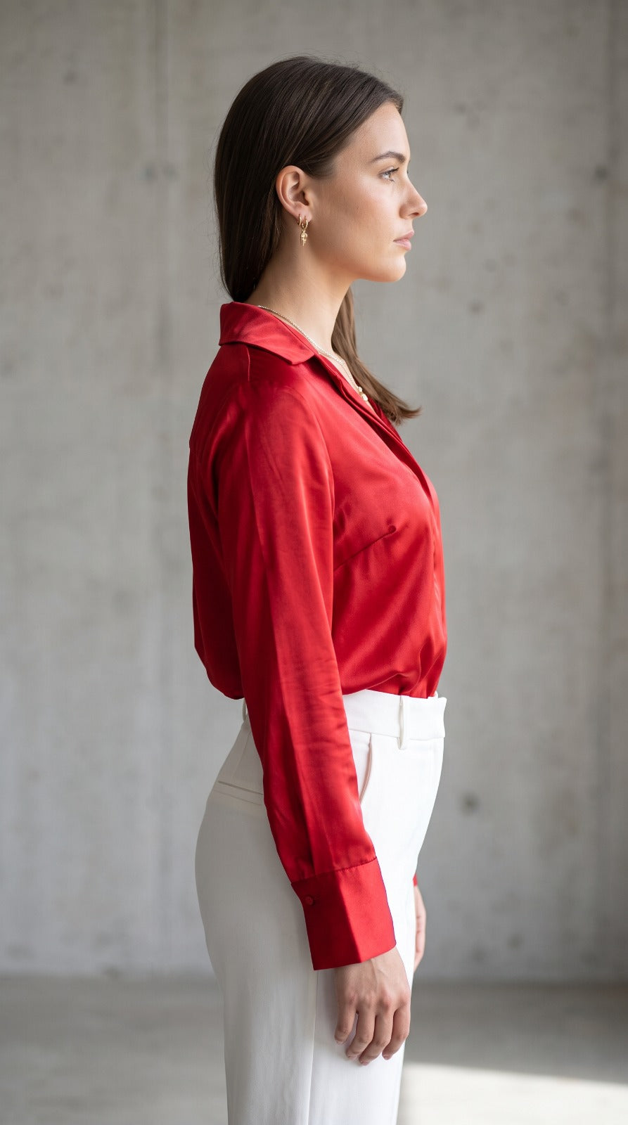Chemise Fluide en Satin Rouge Vif