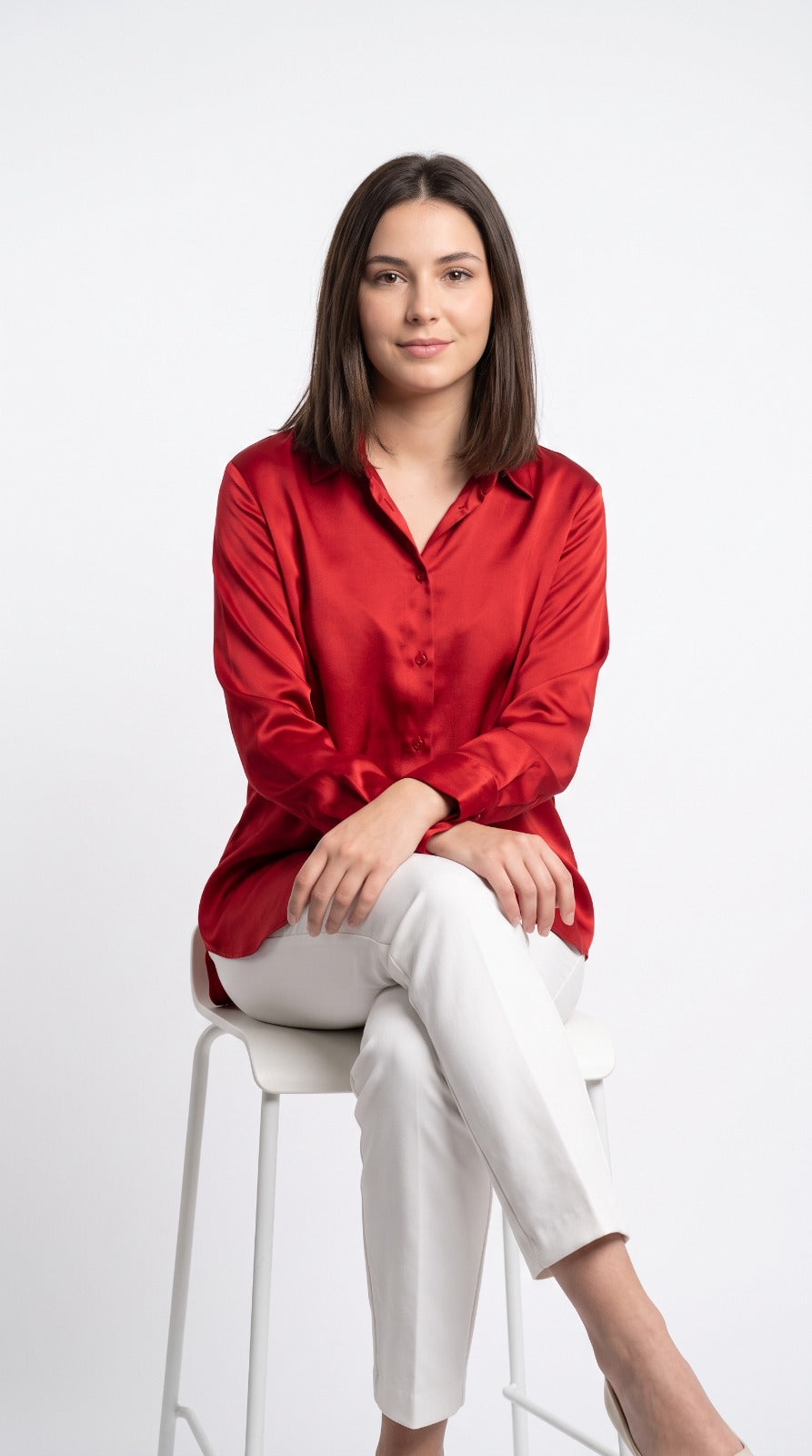 Chemise Fluide en Satin Rouge Vif