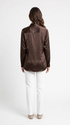 Chemise Fluide en Satin Chocolat