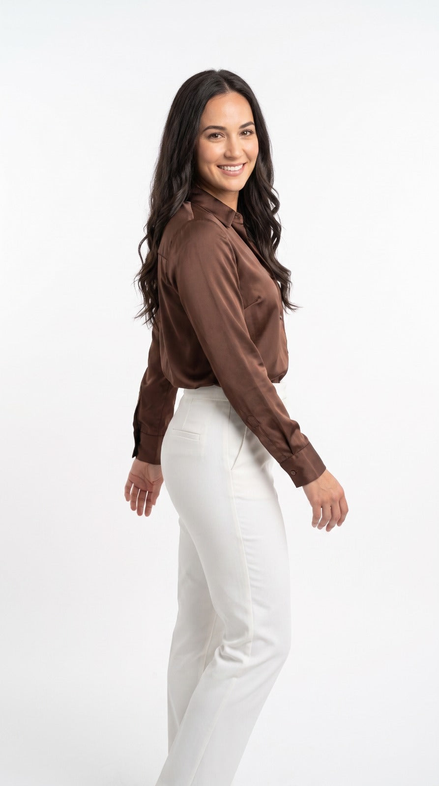 Chemise Fluide en Satin Chocolat