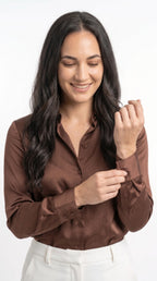 Chemise Fluide en Satin Chocolat