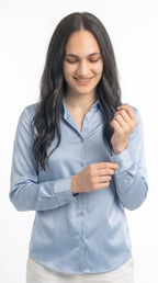 Chemise Fluide en Satin Bleu Ciel