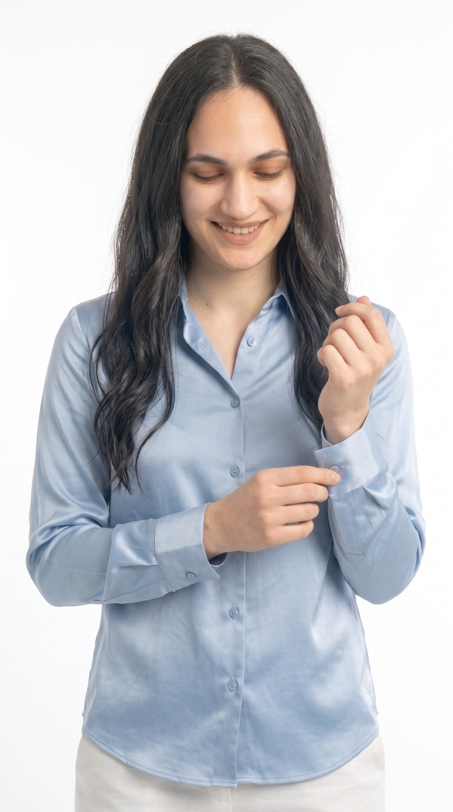 Chemise Fluide en Satin Bleu Ciel