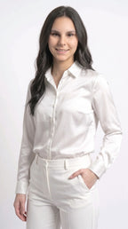 Chemise Fluide en Satin Blanc Ivoire