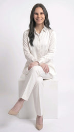 Chemise Fluide en Satin Blanc Ivoire