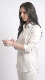 Chemise Fluide en Satin Blanc Ivoire