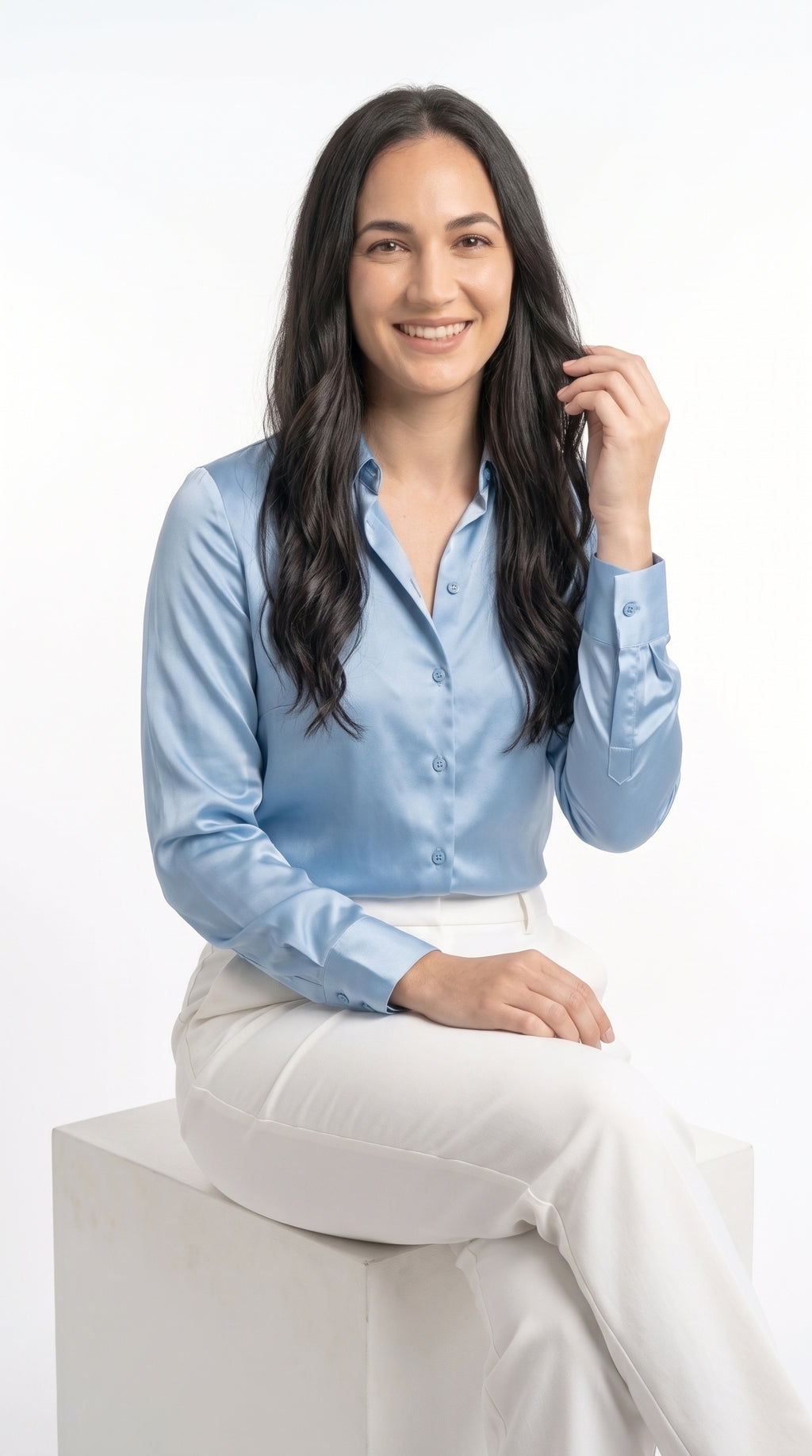 Chemise Fluide en Satin Bleu Ciel